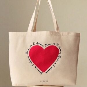 New! Limited Edition Sézane Mon Amour Red Heart Cotton Tote Bag